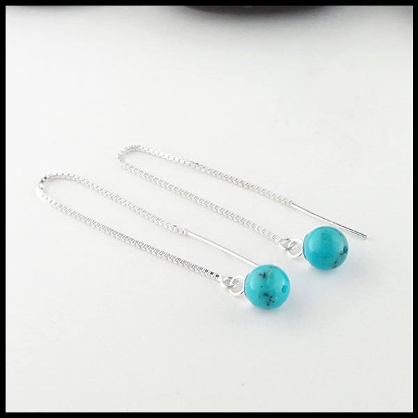Profile view of Turquoise Bead Threader Earrings