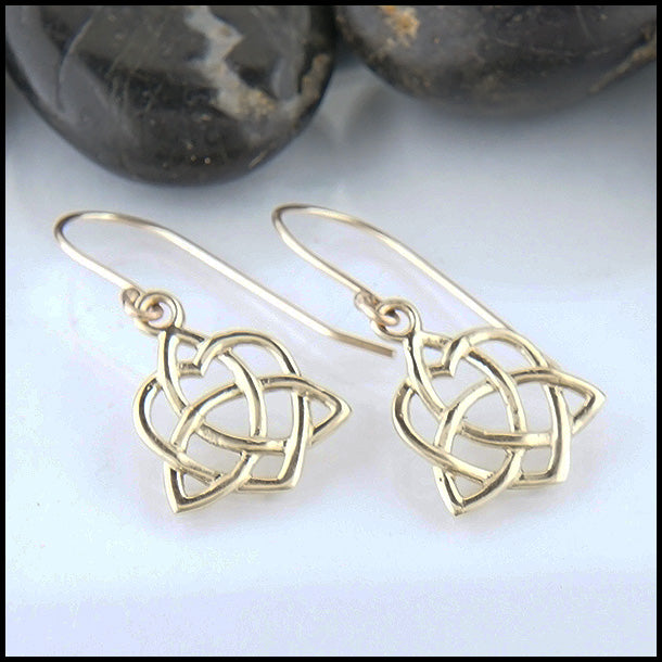 14k Gold Trinity Heart Drop Earrings