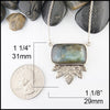 Labradorite Feather Pendant in sterling silver measures 1 1/4" by  1 1/8"