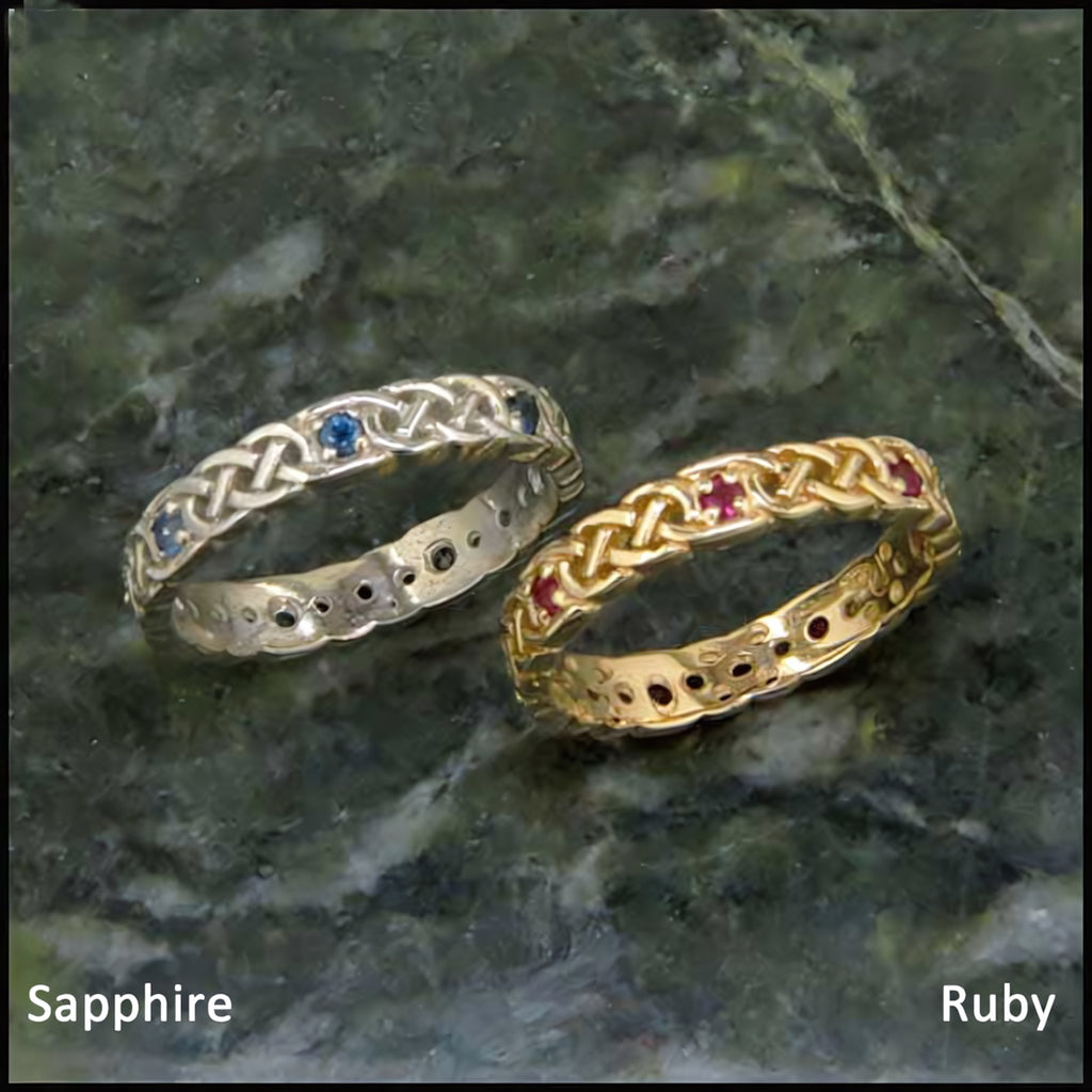 Josephine's Knot Wedding Band, Stacking Ring with Sapphire and Ruby