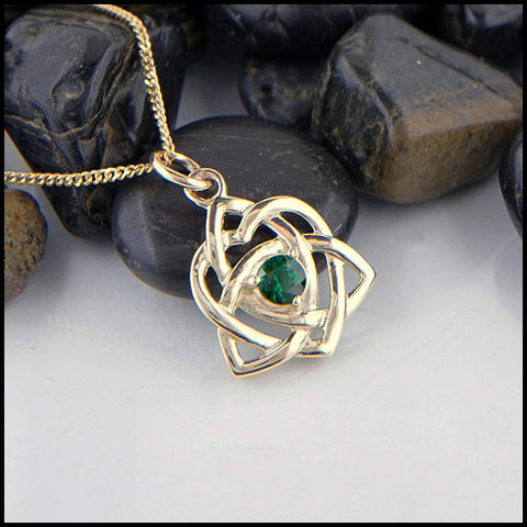 Trinity Knot Heart Pendant with Tsavorite