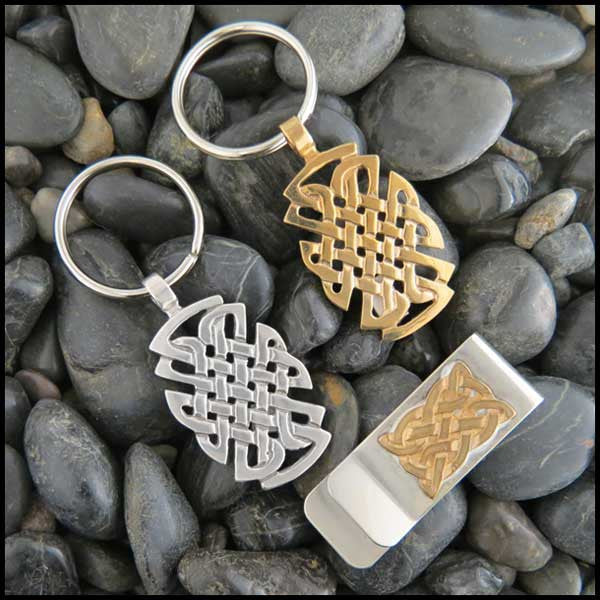 Men's St. Andrew Celtic Knot Gift Set with Key Chain and Money Clip in Sterling Silver or Bronze
