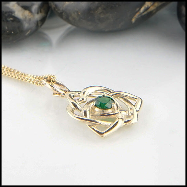 Trinity Knot Heart Pendant with Tsavorite